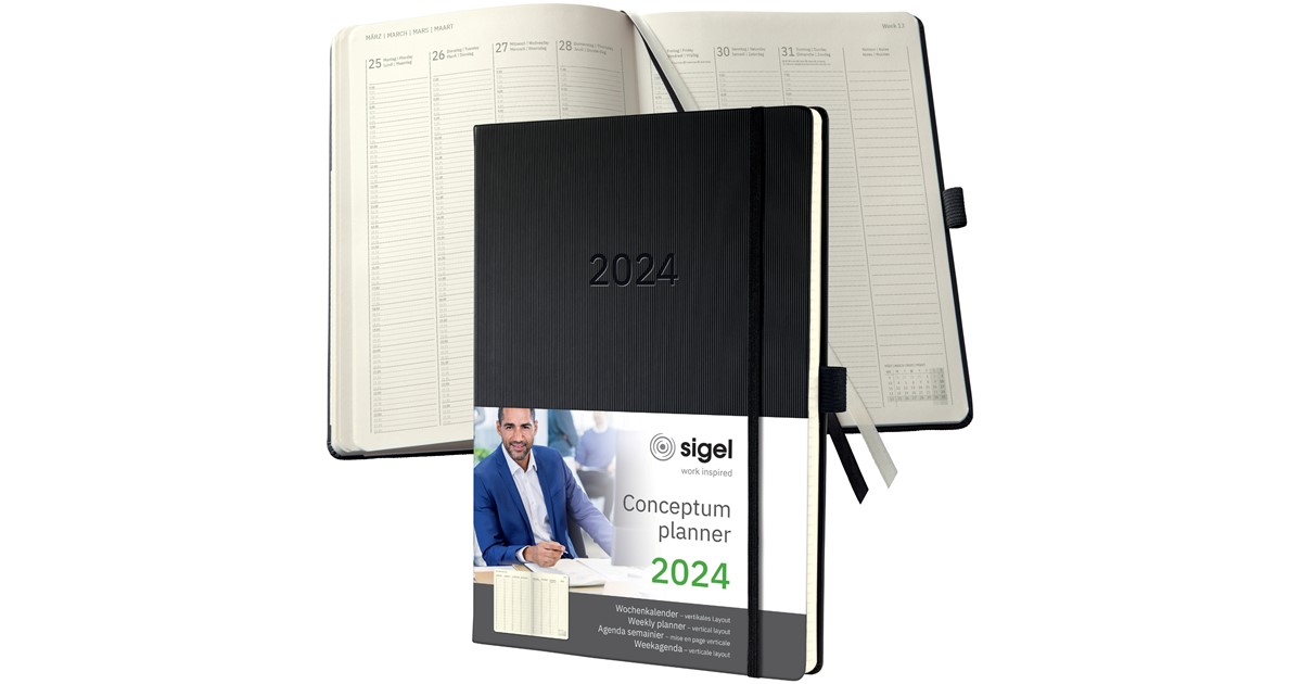 SIGEL Calendrier de bureau Conceptum 2027 large couverture rigide | C2780, noir, pour planification claire des rendez-vous, des tâches et des notes SIGEL Calendrier de bureau Conceptum 2027 large couverture rigide | C2780, noir, pour planification claire des rendez-vous, des tâches et des notes