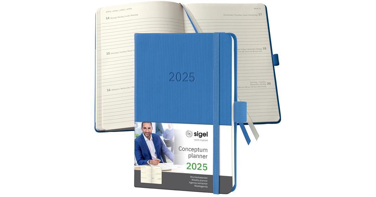 SIGEL Conceptum Agenda Mensuel 2027 – A6, Couverture Souple Bleu Foncé, 64 Pages, 80 G/m², Avec Stickers – DE/GB/FR/NL