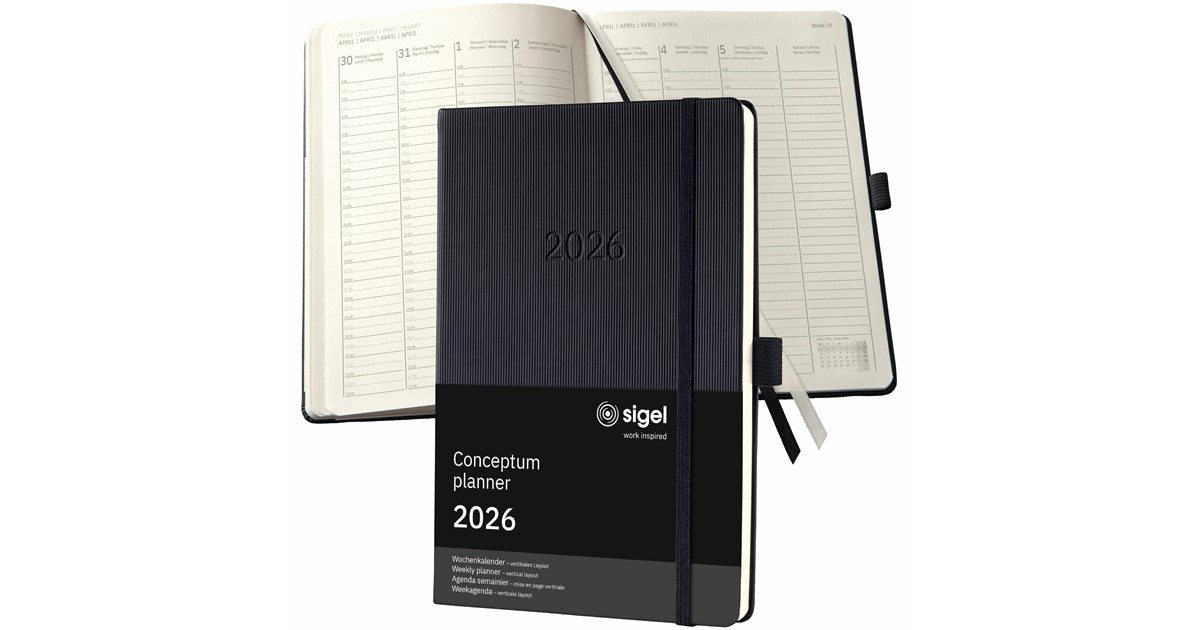 Calendrier De Bureau 2026 SIGEL A5 Horizontal - Couverture Rigide Noire - Agenda Hebdo Et Notes - 13