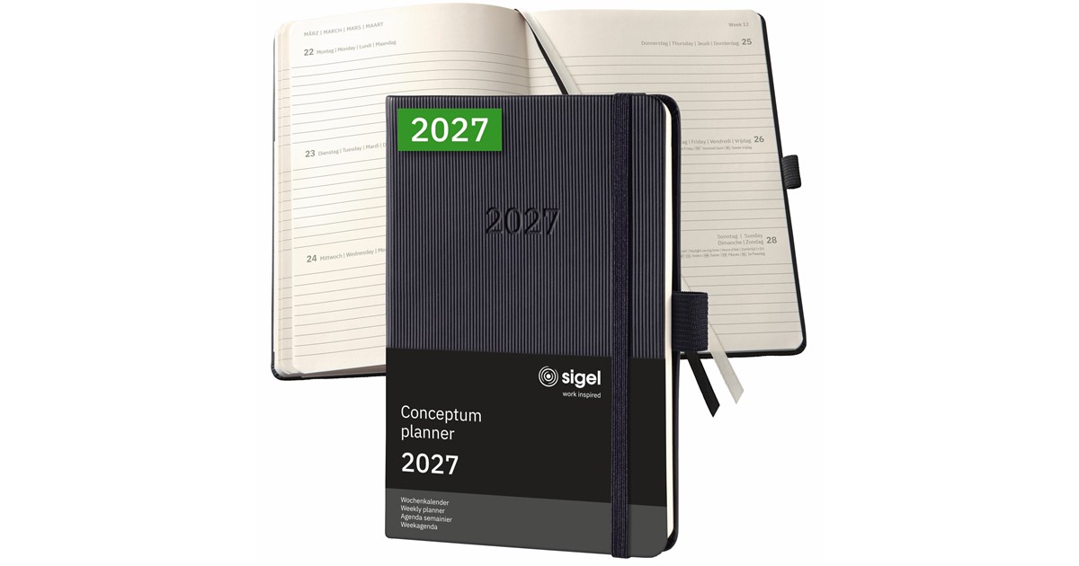 SIGEL C2786 Agenda cahier mensuel Conceptum 2027-1 an - environ A5 - bleu foncé - 2 pages = 1 mois - couverture souple - 80 g/m² - 64 p. - certification FSC