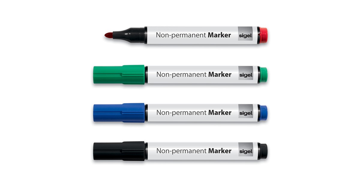 Universal Marker Set – 4 Stück Mit Keilspitze In Schwarz, Blau, Grün, Rot, Trocken Abwischbar, Geruchsarm