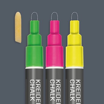 SIGEL Kreidemarker M, pink/grün/gelb, Keilspitze/Rundspitze, 1-5 mm, 3 Stück - Anwendung
