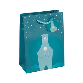 SIGEL mittelgroße Papier-Geschenktüten, Polar bear with candle, 5er Set - Anwendung