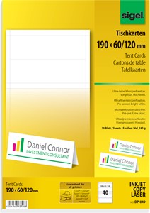 SIGEL Tischkarten, Edelkarton hochweiß, 185g