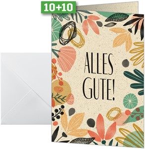 SIGEL Glückwunsch-Karten Colorful plants, Graspapier, A6, 10 Karten mit Umschlägen
