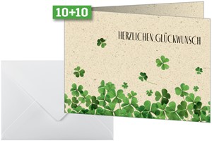 SIGEL Glückwunsch-Karten Luck, Graspapier, A6, 10 Karten mit Umschlägen