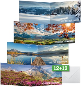 SIGEL Glückwunsch-Karten Mountain landscapes by seasons, A6, 12 Karten mit Umschlägen
