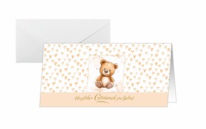 SIGEL Glückwunsch-Karten Teddy, braun/beige/weiß, DIN lang quer, 10 Karten + Umschläge