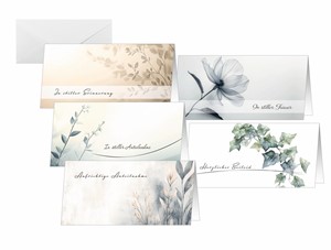 SIGEL Trauerkarten-Set Floral, grün/beige/gelb/grau, DIN lang quer, 10 Karten + Umschläge