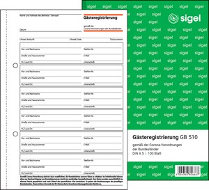 SIGEL Gästeregistrierung Formulare (wegen corona Auflage), A5, 100 Blatt
