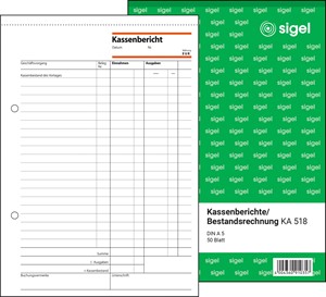 SIGEL Kassenbericht/Bestandsrechnung A5