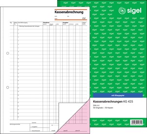 SIGEL Kassenabrechnung A4, 2fach weiß-rot