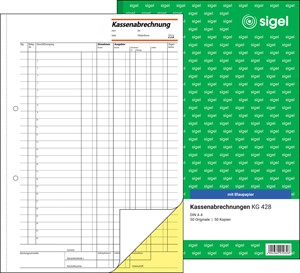 SIGEL Kassenabrechnung A4, 2fach weiß-gelb
