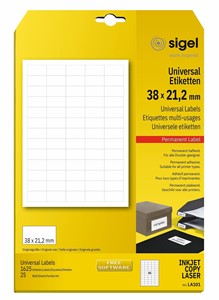 SIGEL Universal-Etiketten, weiß,  38x21,2 mm, 25 Bögen