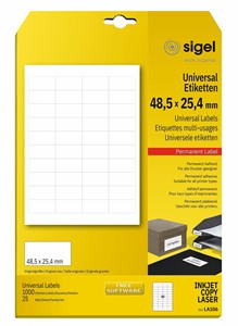 SIGEL Universal-Etiketten, weiß,  48,5x25,4 mm, 25 Bögen
