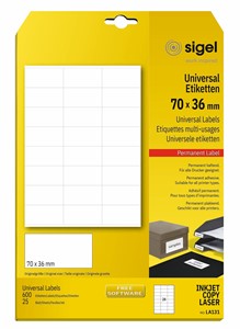 SIGEL Universal-Etiketten, weiß,  70x36 mm, 25 Bögen