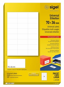 SIGEL Universal-Etiketten, weiß,  70x36 mm, 100 Bögen