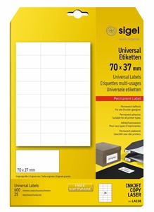 SIGEL Universal-Etiketten, weiß,  70x37 mm, 25 Bögen