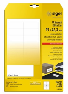SIGEL Universal-Etiketten, weiß,  97x42,3 mm, 25 Bögen