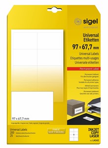 SIGEL Universal-Etiketten, weiß,  97x67,7 mm, 25 Bögen