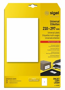 SIGEL Universal-Etiketten, weiß,  210x297 mm, 25 Bögen