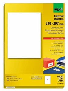 SIGEL Universal-Etiketten, weiß,  210x297 mm, 100 Bögen