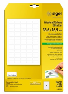 SIGEL Wiederablösbare Etiketten, weiß, 35,6x16,9 mm, 25 Bögen