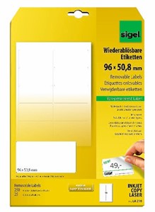 SIGEL Wiederablösbare Etiketten, weiß, 96x50,8 mm, 25 Bögen