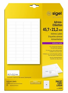 SIGEL Adress-Etiketten, weiß, 45,7x 21,2 mm, 25 Bögen