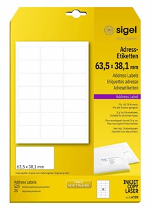 SIGEL Adress-Etiketten, weiß, 63,5x 38,1 mm, 25 Bögen