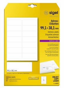 SIGEL Adress-Etiketten, weiß, 99,1x 38,1 mm, 25 Bögen