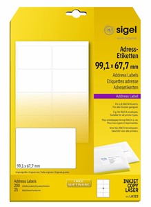 SIGEL Adress-Etiketten, weiß, 99,1x 67,7 mm, 25 Bögen