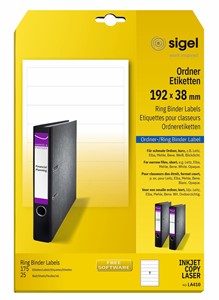 SIGEL Ordner-Etiketten, weiß,  blickdicht, 192x38mm, 25 Bögen