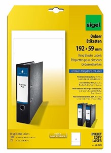 SIGEL Ordner-Etiketten, weiß,  blickdicht, 192x59mm, 25 Bögen