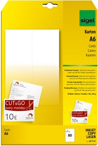 SIGEL PC-Postkarten, mikroperforiert, A6 (A4), 185g