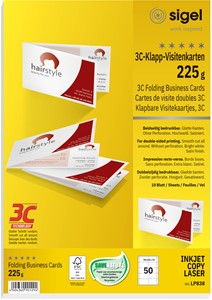 SIGEL Klapp-Visitenkarten, 3C, beids. bedruckbar, 10 Blatt