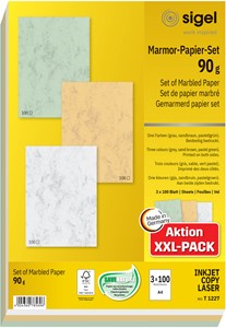 SIGEL Marmor-Papier-Set, Marmor pastellgrün/sandbraun/grau, 90g
