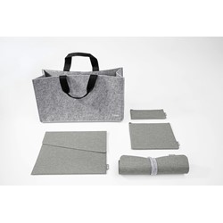 SIGEL Basic Bundle Bag Accessoires L, hellgrau, 1x Desk Sharing Bag, 1x Laptop-Hülle, 1x Taschen-Organizer-Set, 1x Schreibunterlage, Filz synthetisch, Polyethylen (RPET) recycelt, 50 x 28 x 15 cm