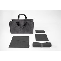 SIGEL Basic Bundle Bag Accessoires L, dunkelgrau, 1x Desk Sharing Bag, 1x Laptop-Hülle, 1x Taschen-Organizer-Set, 1x Schreibunterlage, Filz synthetisch, Polyethylen (RPET) recycelt, 50 x 28 x 15 cm