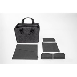 SIGEL Starter-Bundle Bag Accessoires M, dunkelgrau, 1x Desk Sharing Bag, 1x Laptop-Hülle, 1x Taschen-Organizer-Set, 1x Schreibunterlage, Filz synthetisch, Polyethylen (RPET) recycelt, 36 x 28 x 15 cm