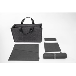 SIGEL Starter-Bundle Bag Accessoires L, dunkelgrau, 1x Desk Sharing Bag, 1x Laptop-Hülle, 1x Taschen-Organizer-Set, 1x Schreibunterlage, Filz synthetisch, Polyethylen (RPET) recycelt, 50 x 28 x 15 cm