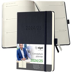 SIGEL Terminplaner Wochenkalender Conceptum 2024/2025, 18 Monate, ca. A5, Hardcover, schwarz