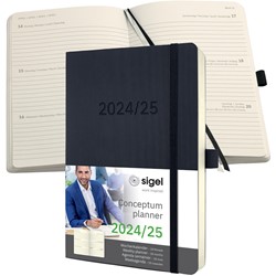 SIGEL Terminplaner Wochenkalender Conceptum 2024/2025, 18 Monate, ca. A5, Softcover, schwarz