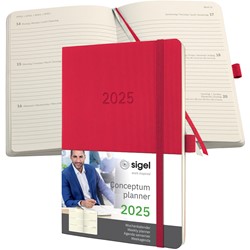 SIGEL Terminplaner Wochenkalender Conceptum 2025, ca. A5, Softcover, rot