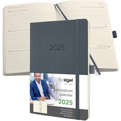 SIGEL Terminplaner Wochenkalender Conceptum 2025, ca. A5, Softcover, dunkelgrau