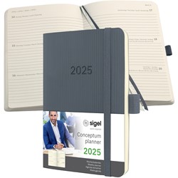 SIGEL Terminplaner Wochenkalender Conceptum 2025, ca. A6, Softcover, dunkelgrau