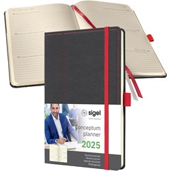 SIGEL Terminplaner Wochenkalender Conceptum 2025, Casual Design, ca. A5, Hardcover, grey-red