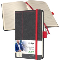 SIGEL Terminplaner Wochenkalender Conceptum 2025, Casual Design, ca. A6, Hardcover, grey-red