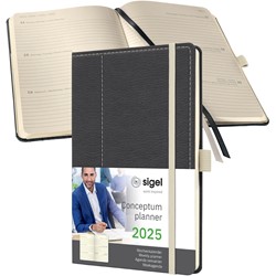 SIGEL Terminplaner Wochenkalender Conceptum 2025, Casual Design, ca. A5, Hardcover, grey-white