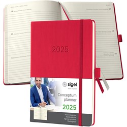 SIGEL Terminplaner Wochenkalender Conceptum 2025, ca. A5, Hardcover, rot